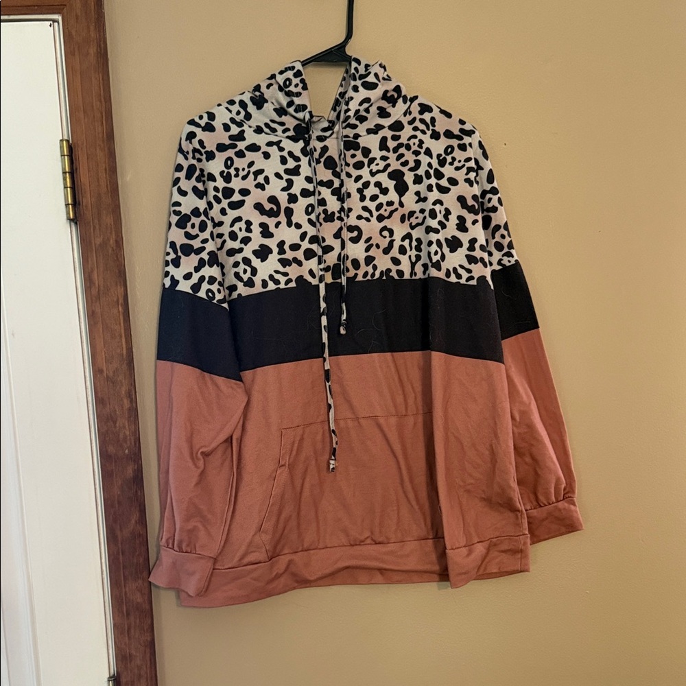 Leopard Print Color Block Hoodie